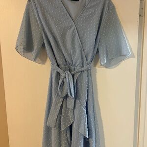 Chic Light Blue Midi Wrap Dress